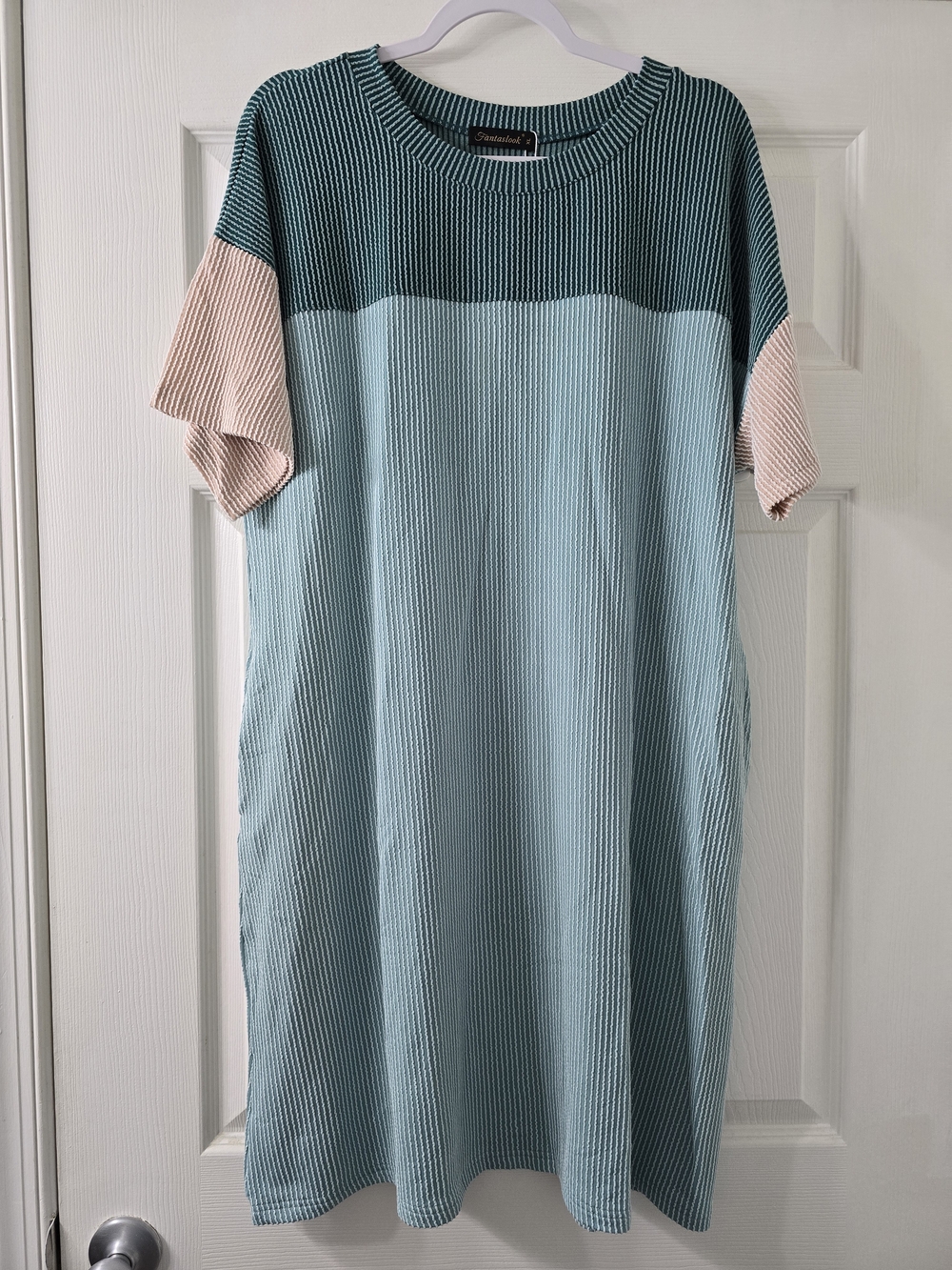 NWT Viral Tiktok Casual Colorblock Ribbed Midi Dress - Teal, Blue & Tan - XL